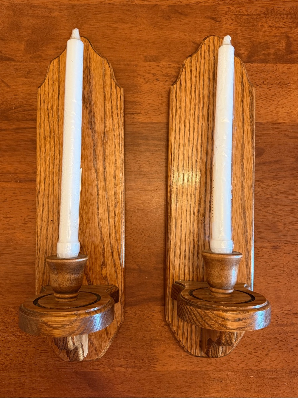 Set of‎ 2 Vintage Wooden Wall Candle Sconces